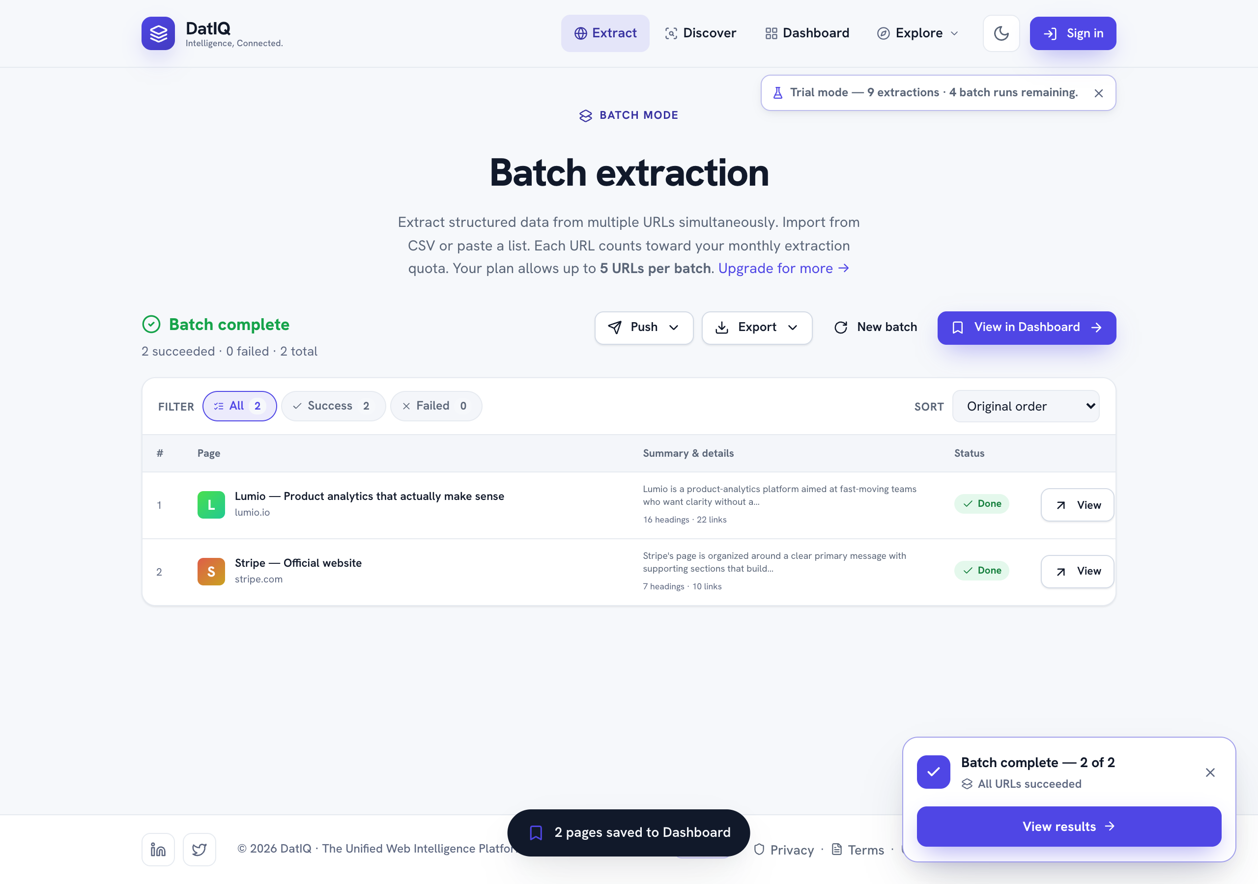 DatIQ batch results
