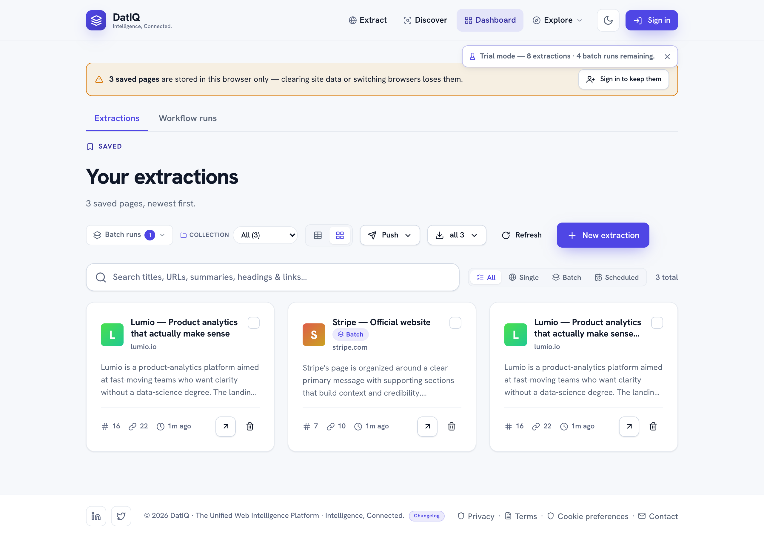 DatIQ Dashboard, card view